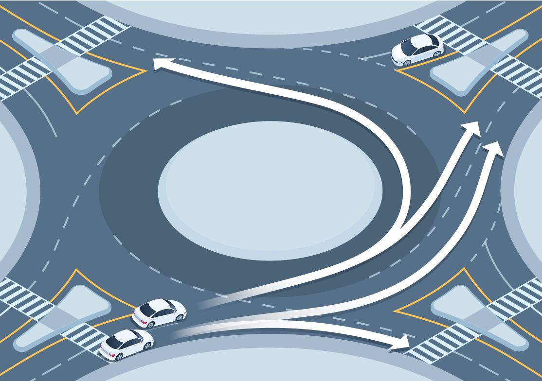 DMV Permit Car Changing directions - What should you remember when entering a roundabout?